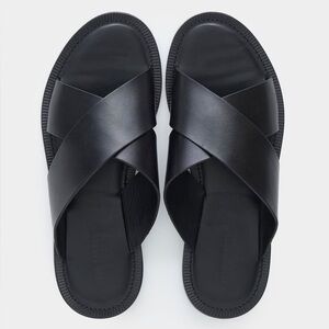 Todd Snyder Black Leather Crisscross Slide Sandals